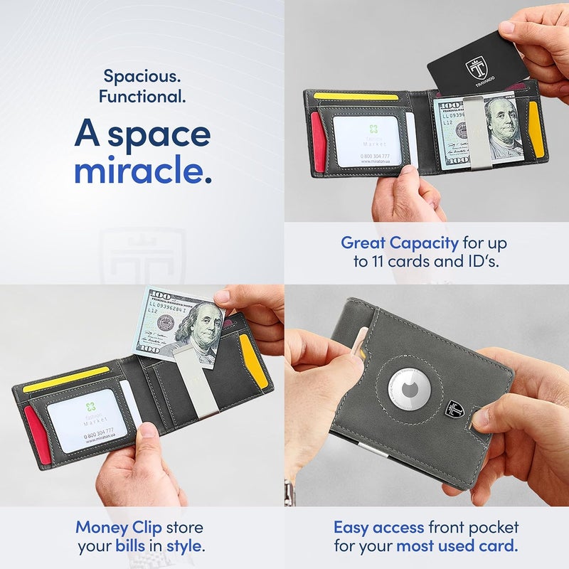TRAVANDO AirTag* Wallet Mens Wallet with Money Clip Air Tag Wallet Card Holder RFID Blocking Bifold Gifts for Men - Image 4